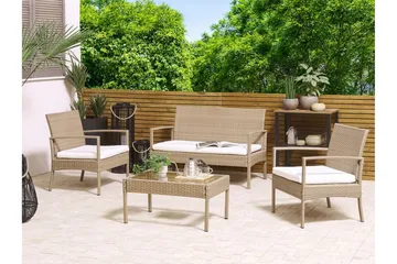 Loungegruppe utendørs 4-seters kunstrotting lysebrun MARSALA - Tre/natur - Hagemøbler - Loungemøbler - Sofagruppe utendørs