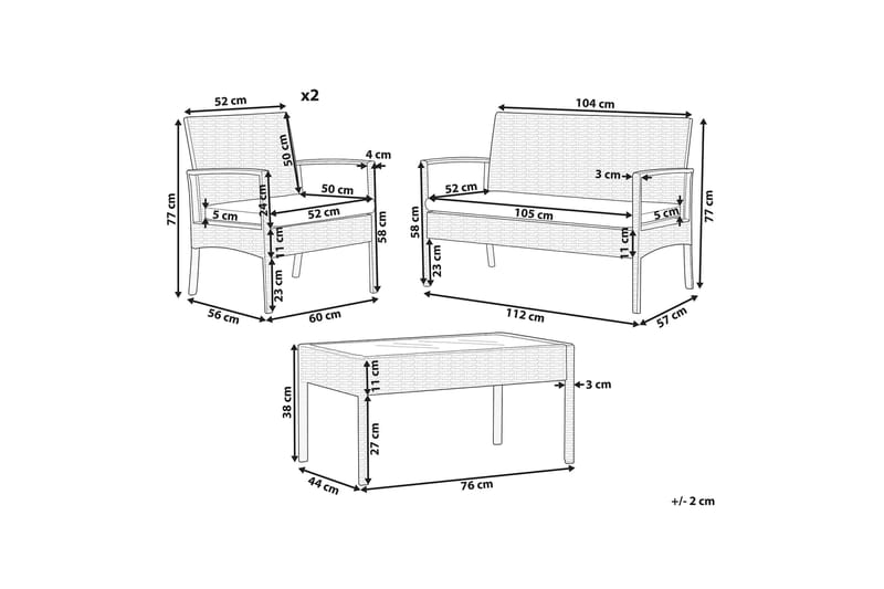 Loungegruppe utendørs 4-seters kunstrotting lysebrun MARSALA - Tre/natur - Hage - Utemiljø - Veranda & terrasse - Verandamøbler