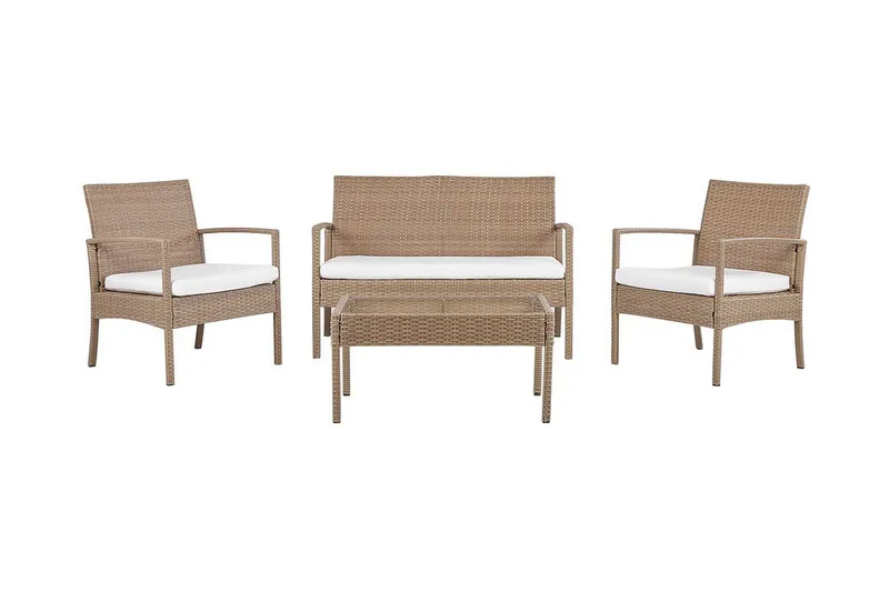 Loungegruppe utendørs 4-seters kunstrotting lysebrun MARSALA, Tre/natur