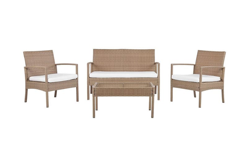 Loungegruppe utendørs 4-seters kunstrotting lysebrun MARSALA - Tre/natur - Hage - Utemiljø - Veranda & terrasse - Verandamøbler