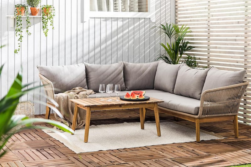 Morocco Loungegruppe - Akasie/Brun/Beige - Verandamøbler - Sofagruppe utendørs - Loungesett