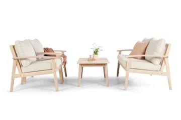 Wagnera liten sofagruppe for utendørsbruk – 2-seters sofa med 2 lenestoler og salongbord i akasietre - Beige - Hagemøbler - Loungemøbler - Sofagruppe utendørs