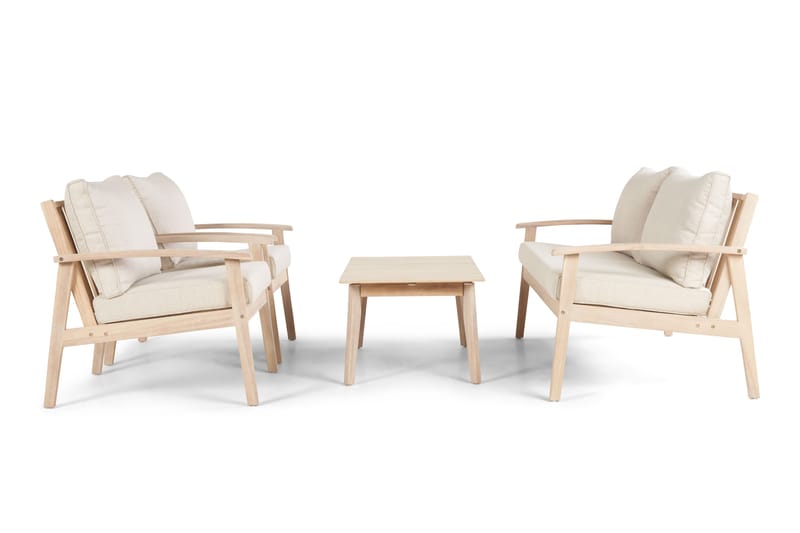 Wagnera liten sofagruppe for utendørsbruk – 2-seters sofa med 2 lenestoler og salongbord i akasietre - Beige - Hage - Utemiljø - Veranda & terrasse - Verandamøbler