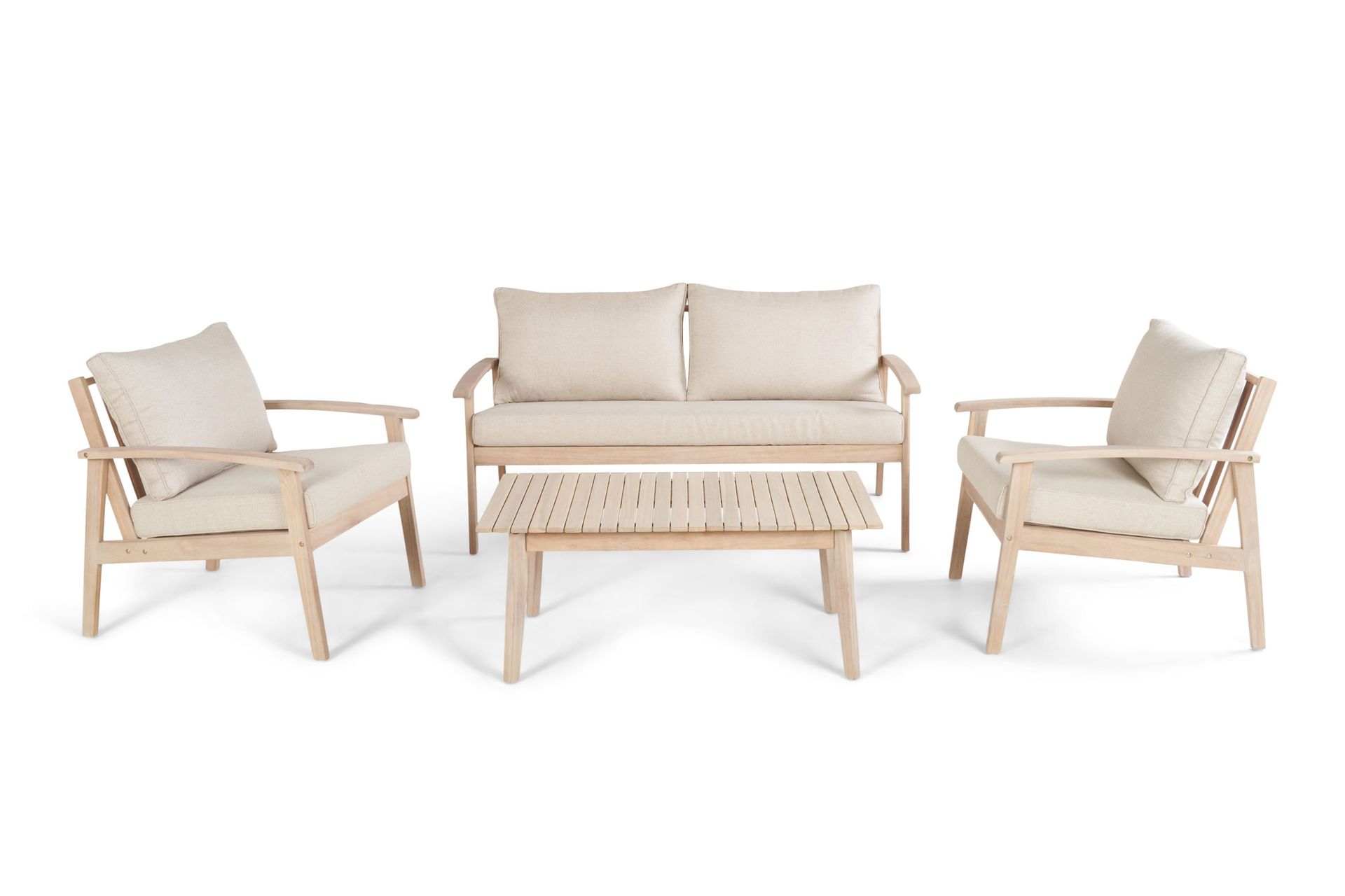 Wagnera liten sofagruppe for utendørsbruk – 2-seters sofa med 2 lenestoler og salongbord i akasietre - Beige