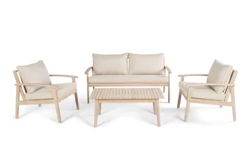 Wagnera liten sofagruppe for utendørsbruk – 2-seters sofa med 2 lenestoler og salongbord i akasietre - Beige - Hagemøbler - Loungemøbler - Sofagruppe utendørs