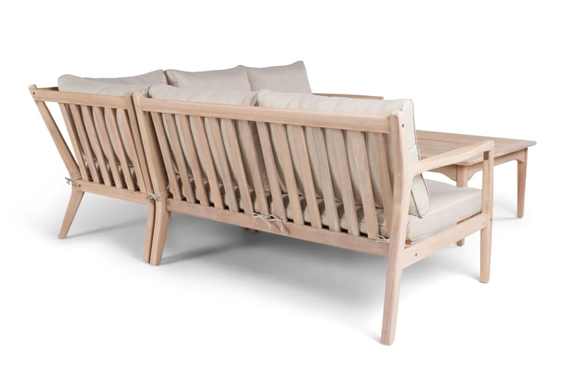 Wagnera loungegruppe for utendørsbruk – L-formet sofa med kvadratisk salongbord i akasietre - Natur / Beige - Hage - Utemiljø - Veranda & terrasse - Verandamøbler