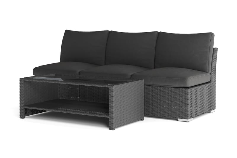 Wisconsin Loungegruppe Utendørs 3-seter med Bord Kunstrotting - Svart - Hage - Utemiljø - Veranda & terrasse - Verandamøbler