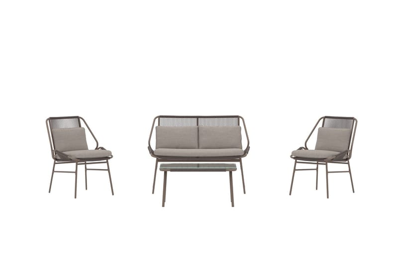 Zakynthos sofagruppe 2-seters sofa + 2 lenestoler med bord utendørs - Brun - Hage - Utemiljø - Veranda & terrasse - Verandamøbler