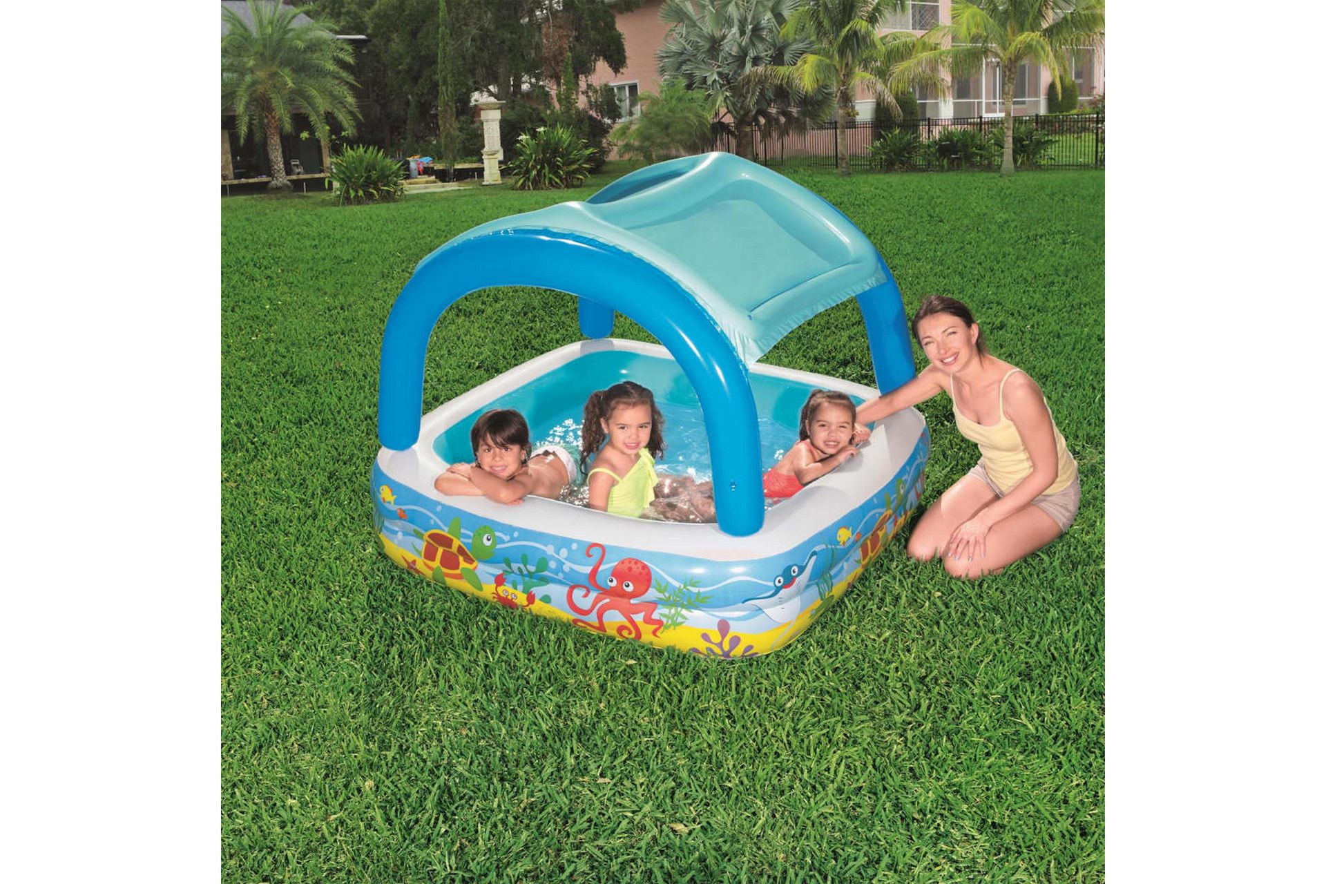 Bestway Barnebasseng med baldakin blå 140x140x114 cm - Blå - Hage - Utendørsbad - Basseng - Barnebasseng & babybasseng