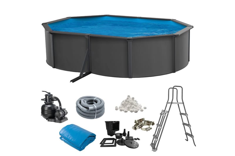 Basseng Stål Swim & Fun Grunnleggende oval 490 x 360 x 120 cm, Antrasittgrå - 490 x 360 x 120 cm, Antrasittgrå - Hage - Utendørsbad - Basseng - Frittstående basseng