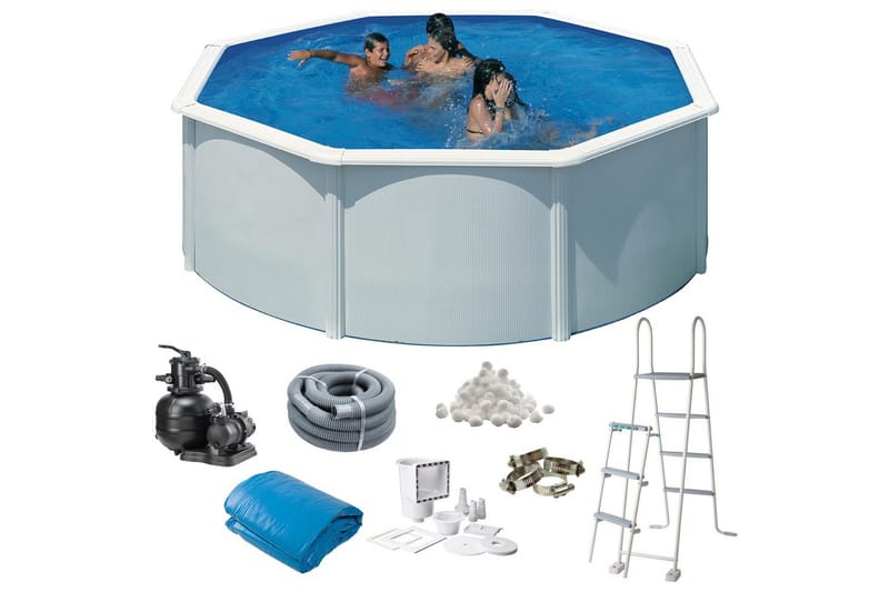 Basseng Stål Swim & Fun Grunnleggende rund Ø350 x 120 cm, Hvit - Ø350 x 120 cm, Hvit - Hage - Utendørsbad - Basseng - Frittstående basseng