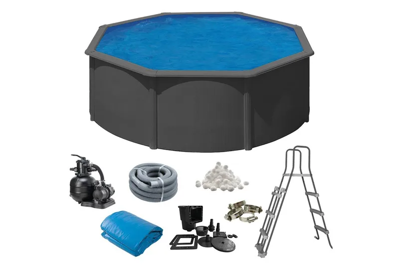 Basseng Stål Swim & Fun Grunnleggende rund Ø360 x 120 cm, Antrasittgrå - Ø360 x 120 cm, Antrasittgrå - Hage - Utendørsbad - Basseng - Frittstående basseng