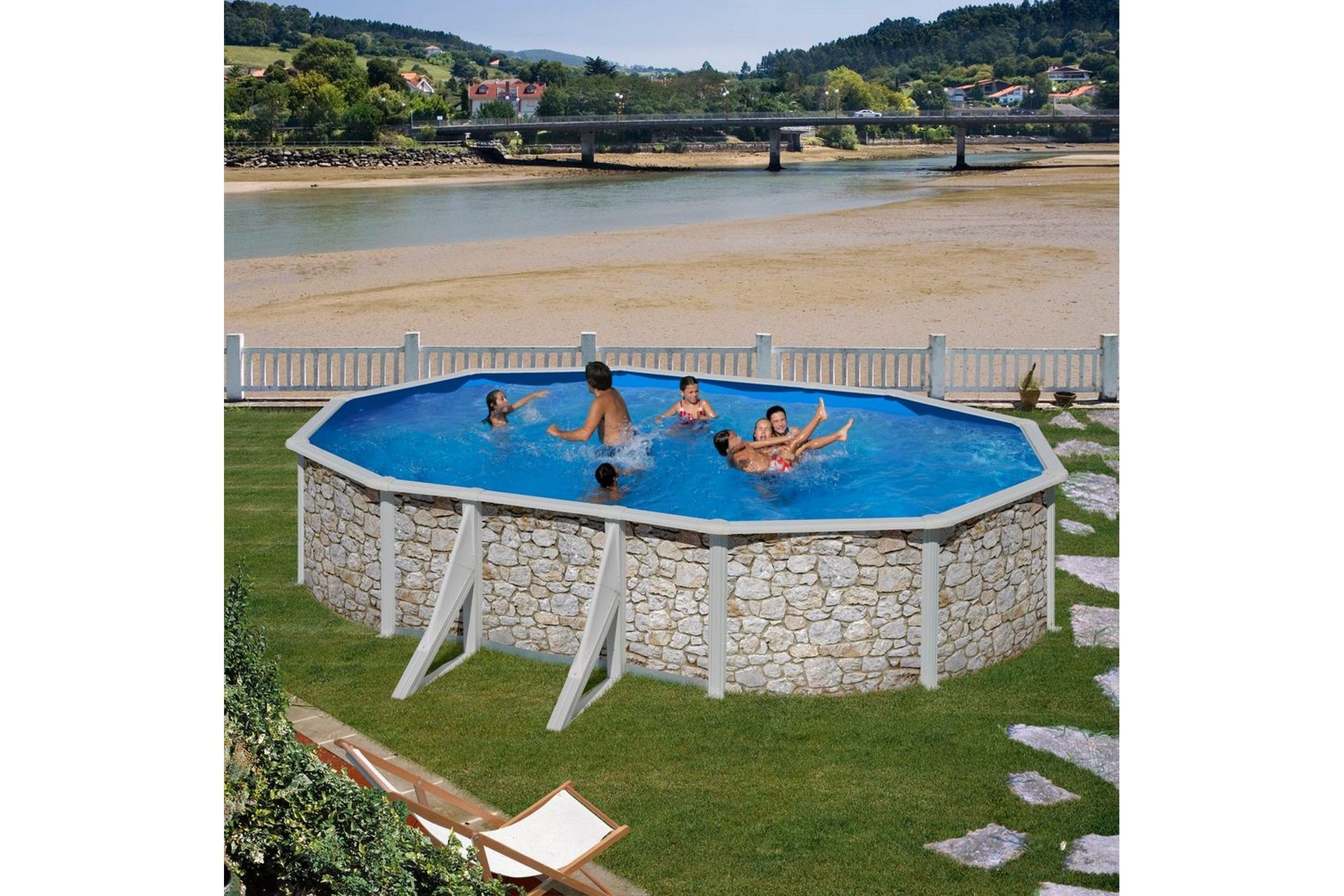 Bassengsett Planet Pool Classic Steinimitasjon Oval 5 x 3 x 1,2 m - 5 x 3 x 1,2 m