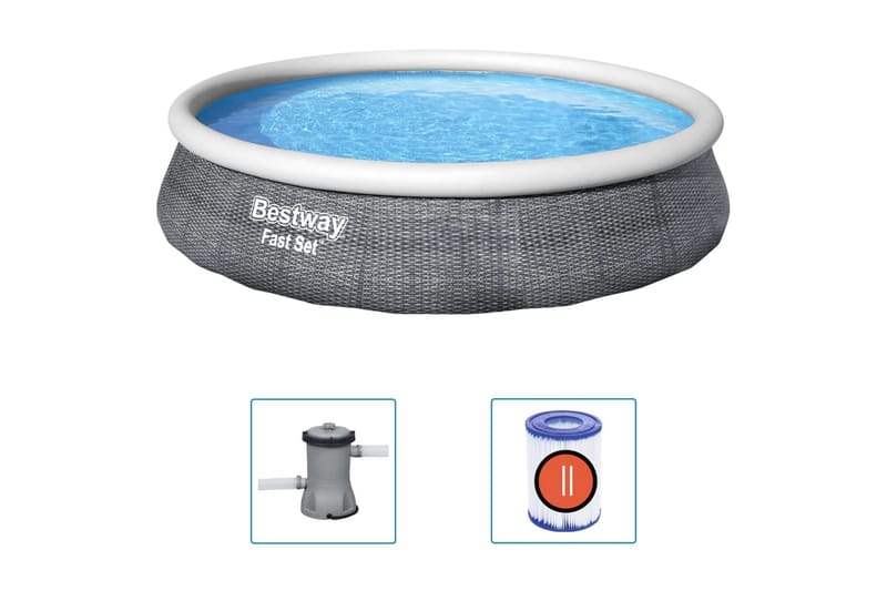 Bestway Oppblåsbart basseng Fast Set med pumpe 396x84 cm - Grå - Hage - Utendørsbad - Basseng - Oppblåsbart basseng & plastbasseng