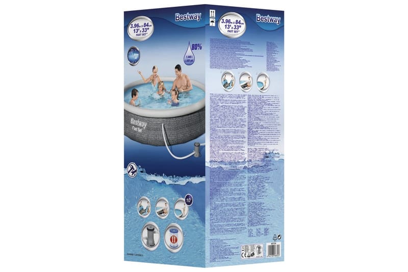 Bestway Oppblåsbart basseng Fast Set med pumpe 396x84 cm - Grå - Hage - Utendørsbad - Basseng - Oppblåsbart basseng & plastbasseng