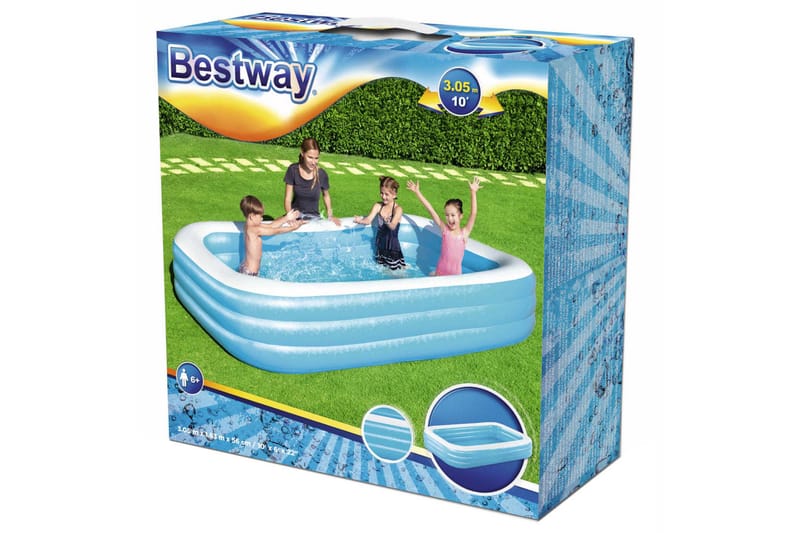 Bestway Oppblåsbart svømmebasseng 305x183x56 cm - Blå - Oppblåsbart basseng & plastbasseng