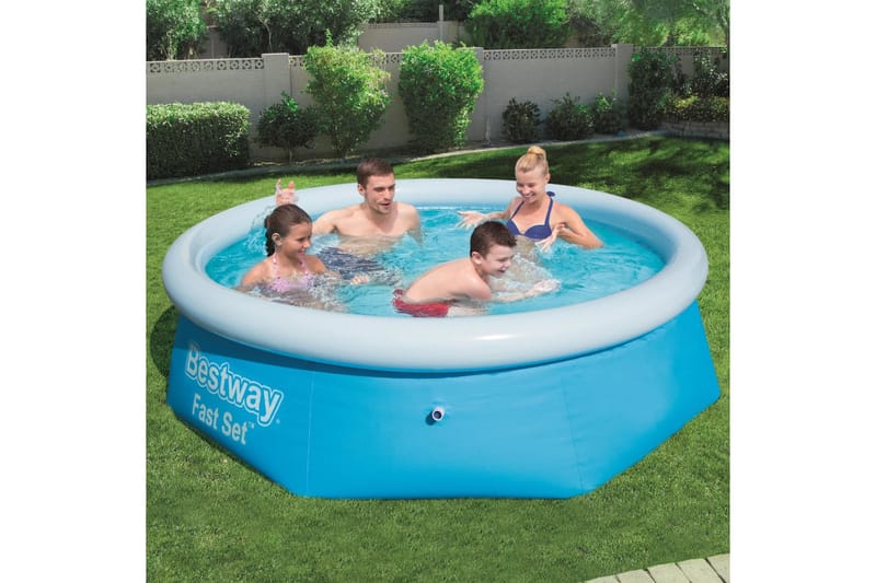 Bestway Oppblåsbart svømmebasseng Fast Set rundt 244x66 cm - Blå - Oppblåsbart basseng & plastbasseng