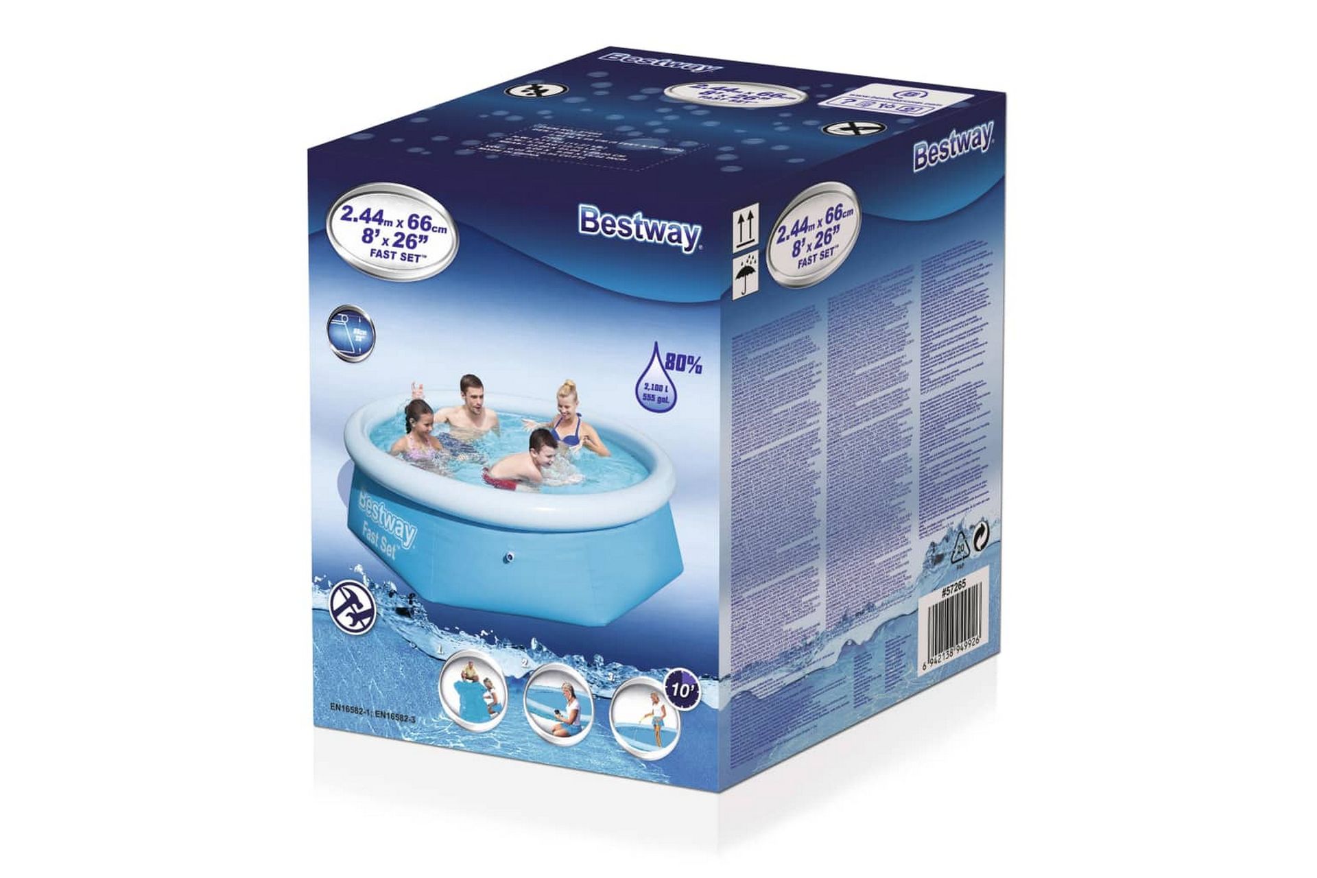 Bestway Oppblåsbart svømmebasseng Fast Set rundt 244x66 cm - Blå - Hage - Utendørsbad - Basseng - Oppblåsbart basseng & plastbasseng