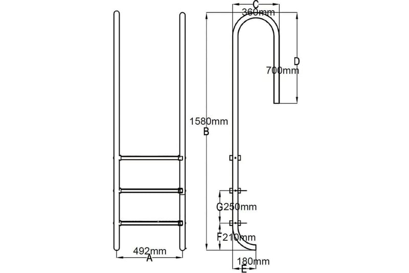 Bassengstige 3 trinn rustfritt stål 120 cm - Hage - Utendørsbad - Bassengtilbehør - Bassengstige