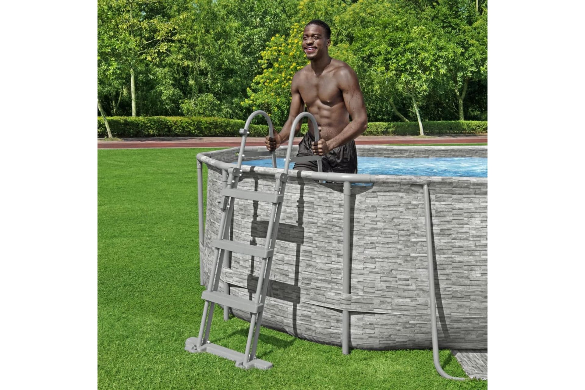 Bestway Bassengstige Flowclear 4-trinns 107 cm - Grå - Hage - Utendørsbad - Bassengtilbehør - Bassengstige