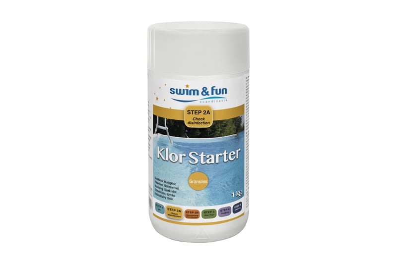 Swim & Fun Hurtigklor Granulat 1 kg - Stabilisert klor - Hage - Utendørsbad - Rengjøring til basseng - Basseng kjemi & klortabletter