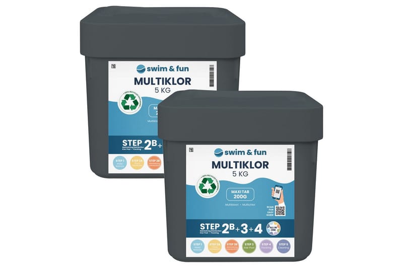 Klor for Basseng Swim & Fun MultiKlor Maxi Tab 200 g, 2 x 5 kg - Hage - Utendørsbad - Rengjøring til basseng - Basseng kjemi & klortabletter