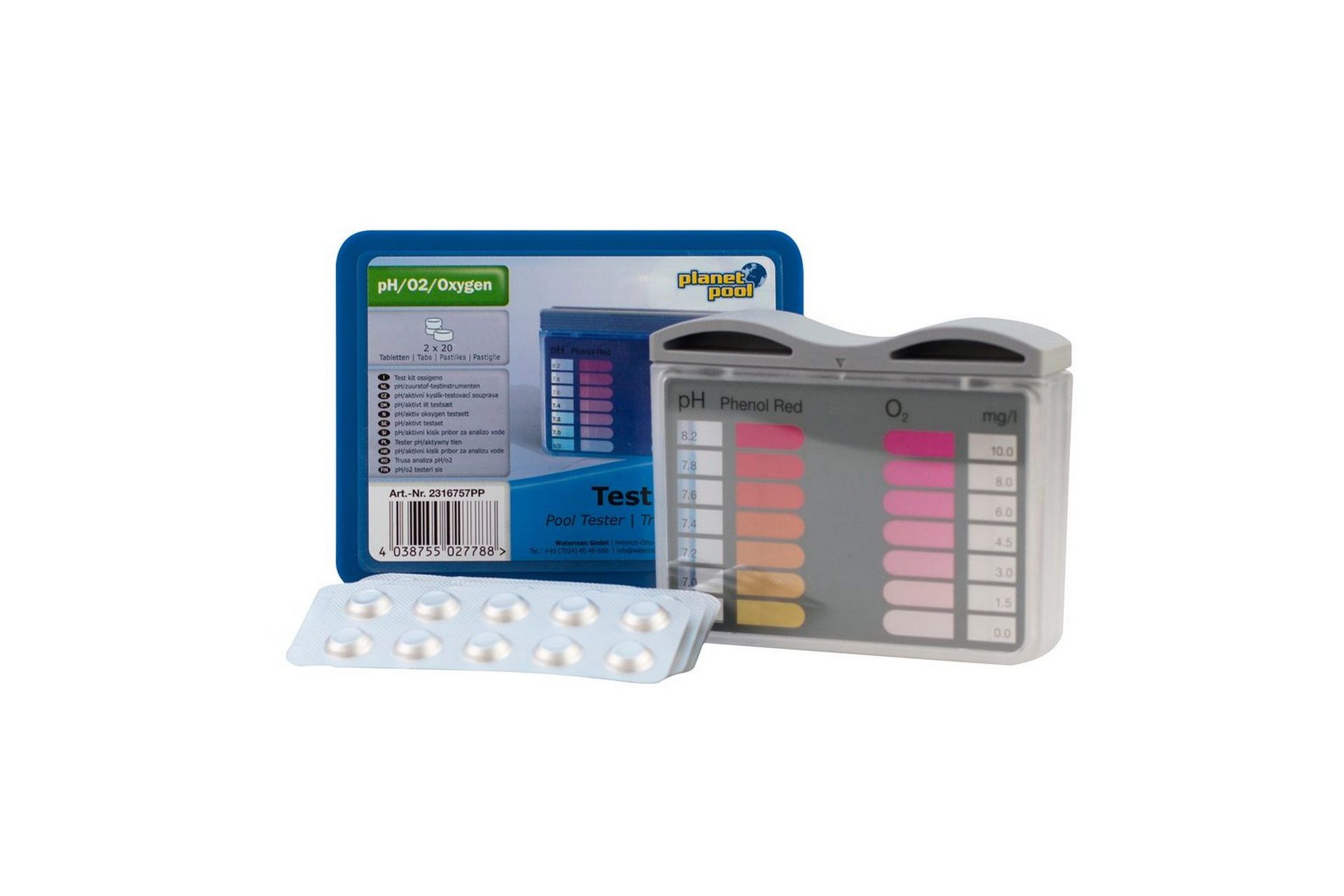 Måleinstrument Planet Pool Mini Pool Tester (pH/Aktivt Oksygen) inkl. 40 tabletter -