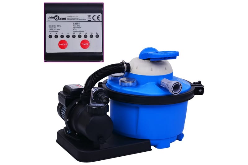 Sandfilterpumpe med timer 450 W 25 L - Blå - Hage - Utendørsbad - Rengjøring til basseng - Sandfilter