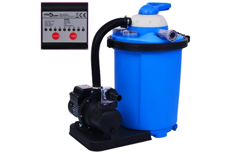 Sandfilterpumpe med timer 550 W 50 L - Blå - Hage - Utendørsbad - Rengjøring til basseng - Sandfilter
