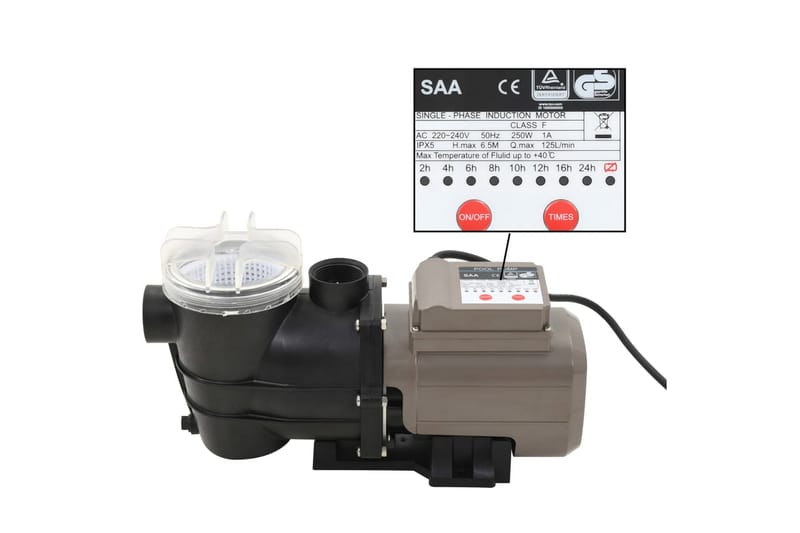 Bassengpumpe med tidsur svart 0,25 HP 8000 L/t - Hage - Utendørsbad - Rengjøring til basseng - Sirkulasjonspumpe & bassengpumpe