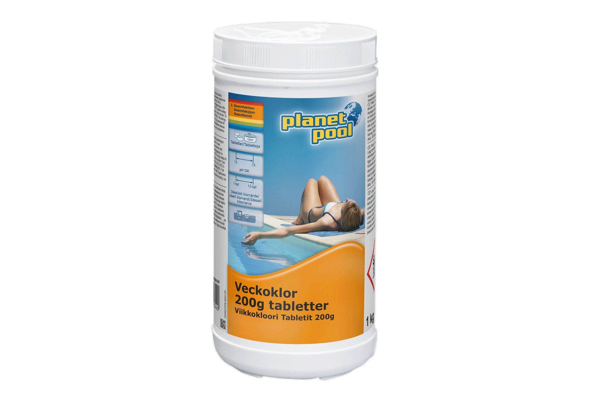 Vannpleie Planet Pool Uke-klor 1kg 200g Tabletter -