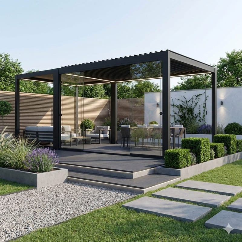 Skyvedører i glass til paviljong HOME4YOU Mirador-111 3 m - mørk grå / grå - Hage - Uterom & feriehus - Byggesett uterom - Uteromspartier & glasspartier - Skyvedør