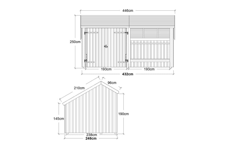 PLUS Multi Hagehus 10,5 m² - 2 Moduler med Dobbeldør - Grå - Anneks