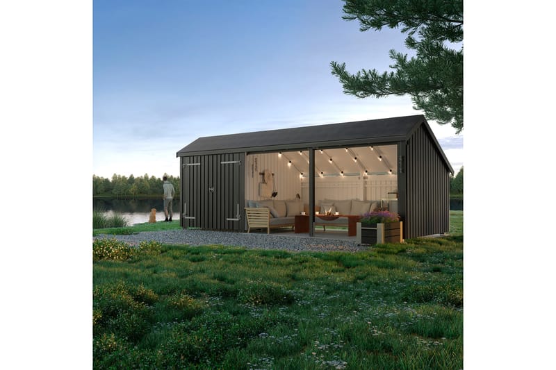 PLUS Multi Hagehus 15,5 m² - 3 Moduler med Dobbeldør - Grå - Anneks