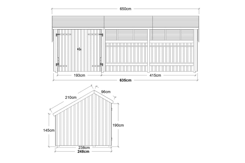 PLUS Multi Hagehus 15,5 m² - 3 Moduler med Dobbeldør - Grå - Anneks