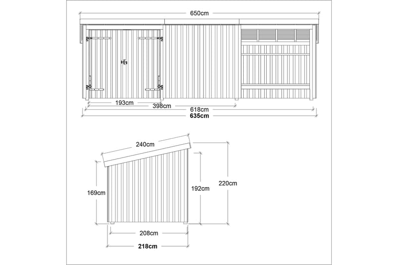 PLUS Nordic Multi Hagehus 14 m² - 3 Moduler med Dobbeldør - Grå - Anneks