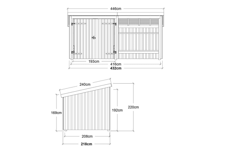 PLUS Nordic Multi Hagehus 9,5 m² - 2 Moduler med Dobbeldør - Grå - Anneks