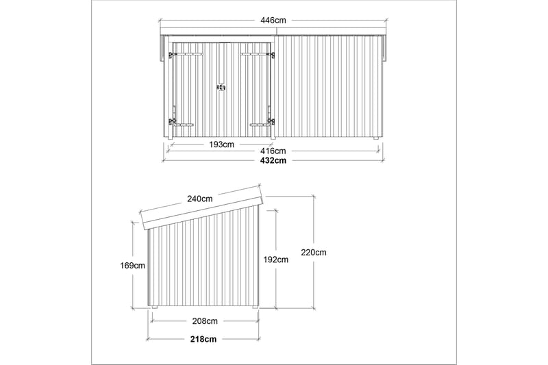 PLUS Nordic Multi Hagehus 9,5 m² - 2 Moduler med Dobbeldør - Grå - Anneks