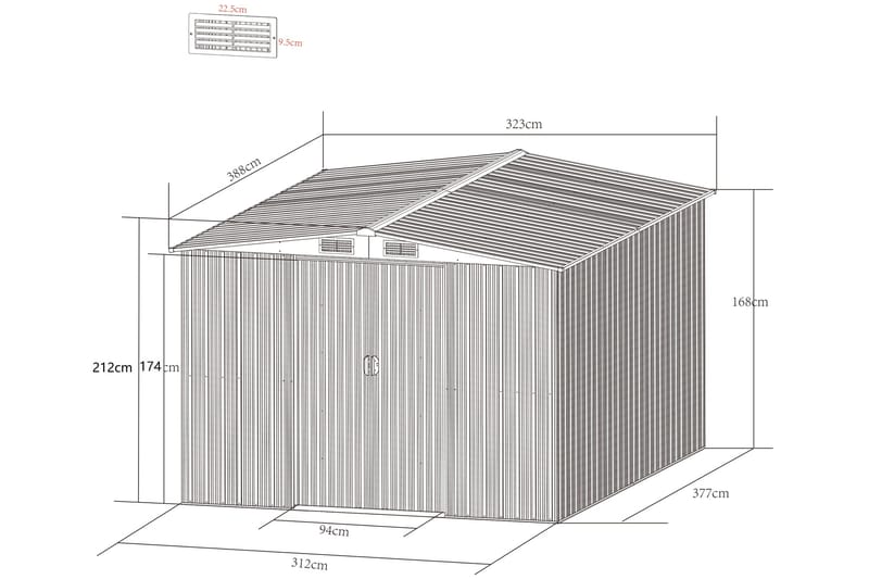 Bod og redskapsbod 12,5 m² | Dobbel skyvedør | Base inkludert - Hage - Uterom & feriehus - Lagringshus & boder - Verktøybod