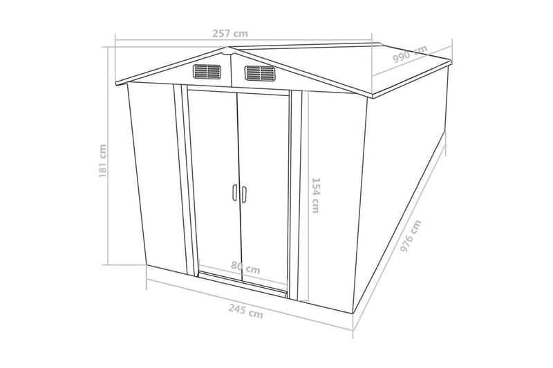 Hageskur antrasitt 257x990x181 cm galvanisert stål - Antrasittgrå - Hage - Uterom & feriehus - Lagringshus & boder - Redskapsboder