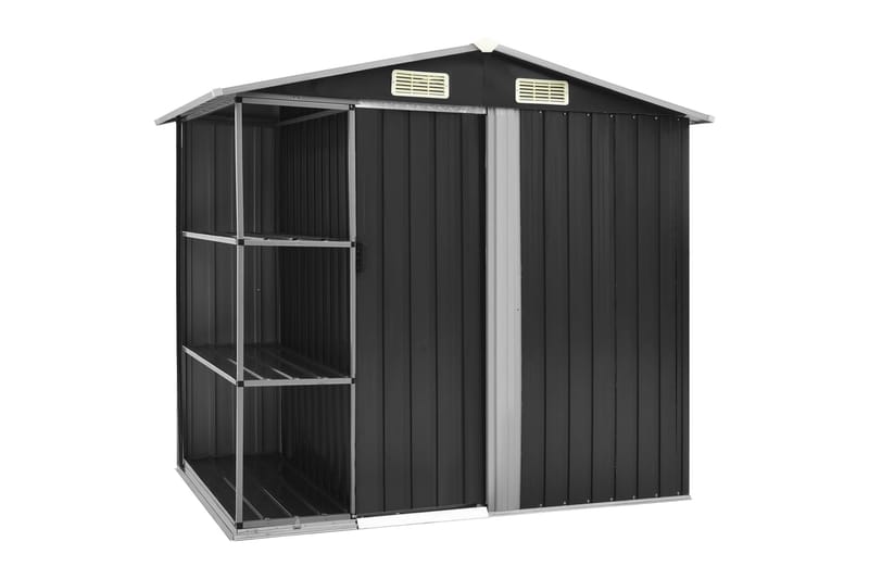 Hageskur med hylle antrasitt 205x130x183 cm jern - Hage - Uterom & feriehus - Lagringshus & boder - Redskapsboder