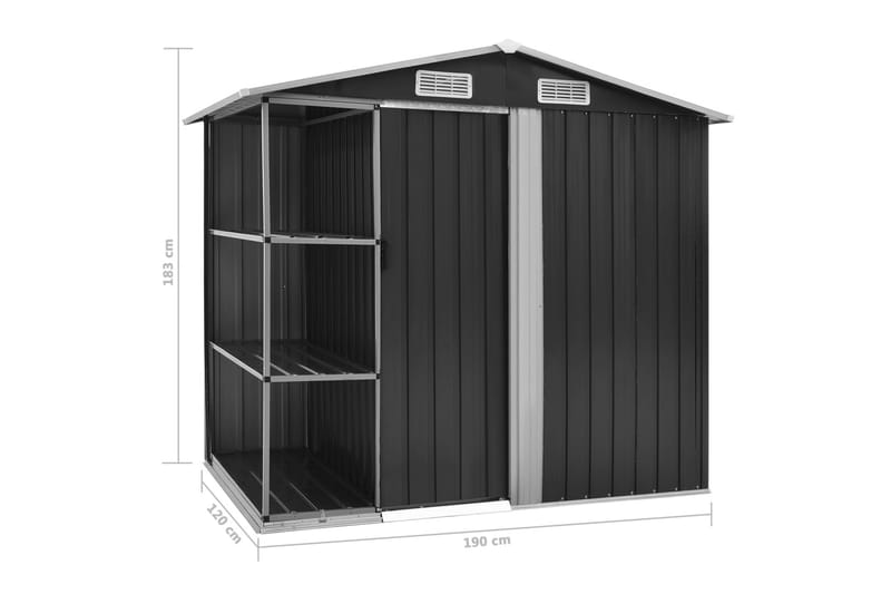 Hageskur med hylle antrasitt 205x130x183 cm jern - Hage - Uterom & feriehus - Lagringshus & boder - Redskapsboder
