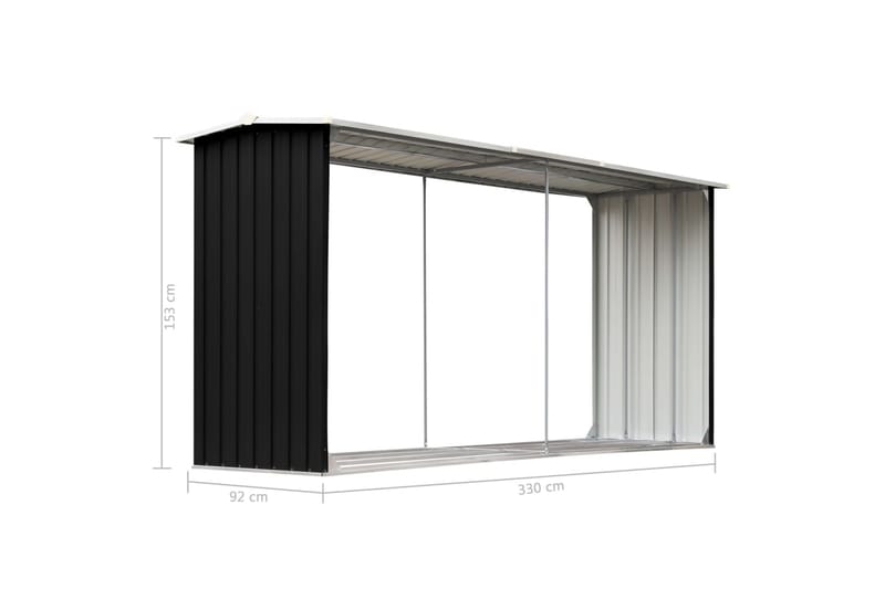 Vedskjul galvanisert stål 330x92x153 cm antrasitt - Hage - Uterom & feriehus - Lagringshus & boder - Redskapsboder