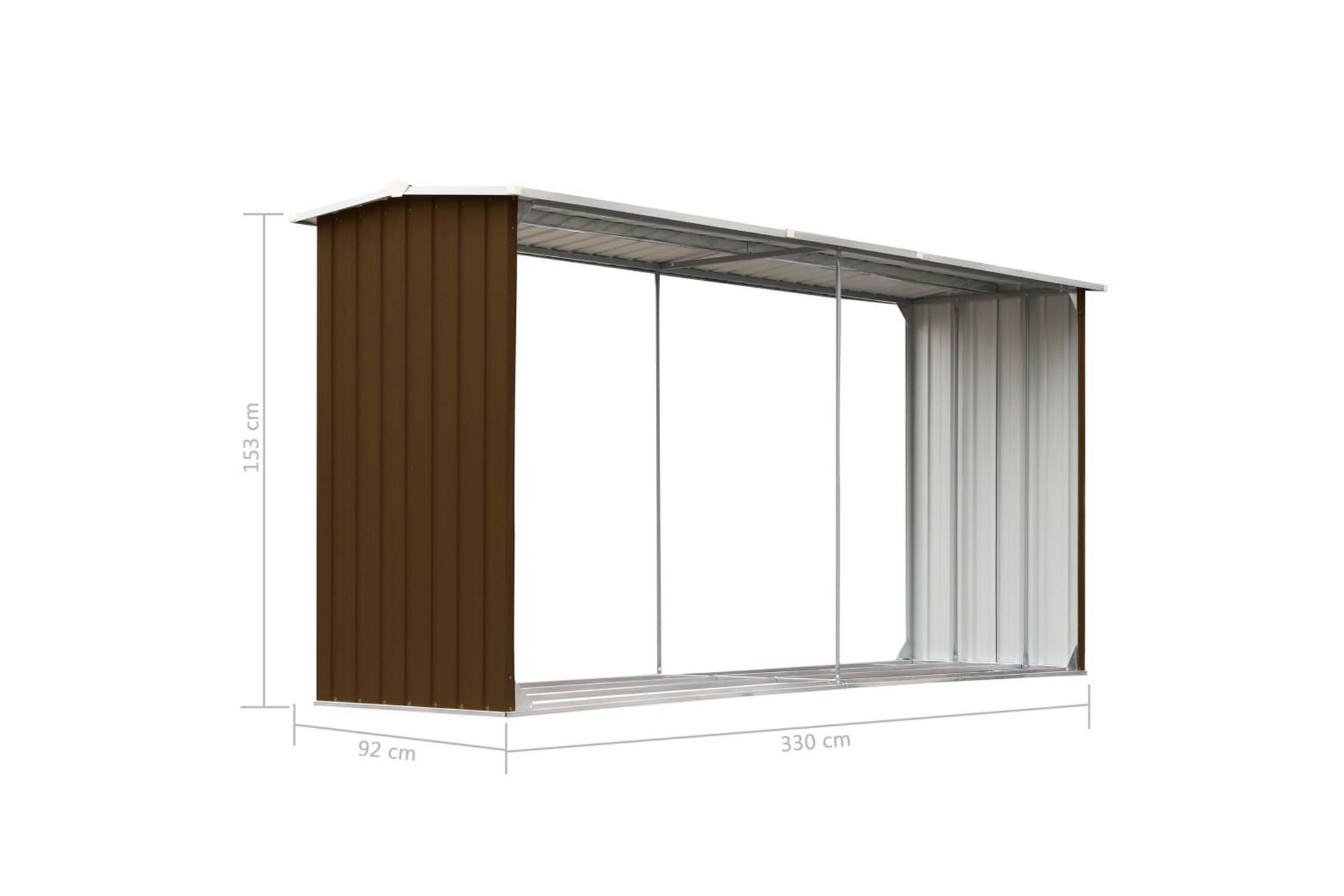 Vedskjul galvanisert stål 330x92x153 cm brun - Hage - Uterom & feriehus - Lagringshus & boder - Redskapsboder