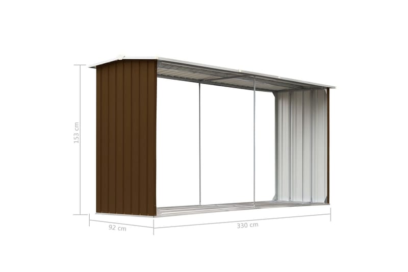 Vedskjul galvanisert stål 330x92x153 cm brun - Hage - Uterom & feriehus - Lagringshus & boder - Redskapsboder