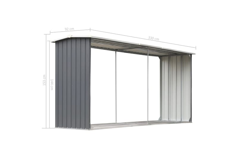 Vedskjul galvanisert stål 330x92x153 cm grå - Hage - Uterom & feriehus - Lagringshus & boder - Redskapsboder