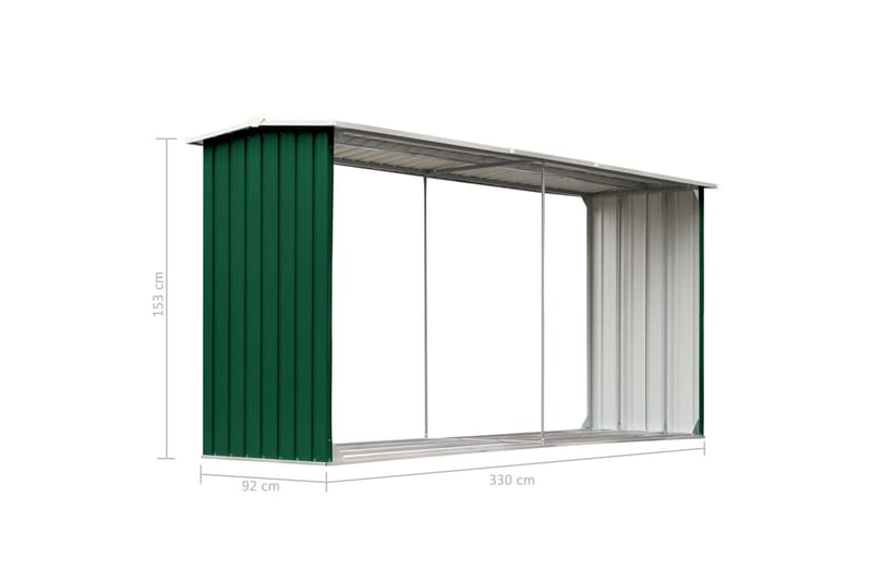 Vedskjul galvanisert stål 330x92x153 cm grønn - Hage - Uterom & feriehus - Lagringshus & boder - Redskapsboder