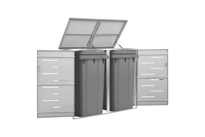 Søppeldunkskur dobbelt 138x77,5x115,5 cm rustfritt stål - Grå - Hage - Uterom & feriehus - Lagringshus & boder - Søppelskur