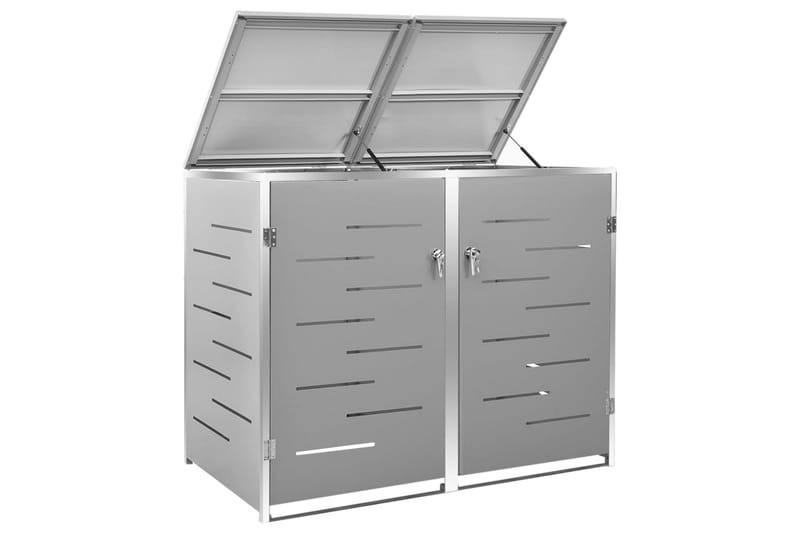 Søppeldunkskur dobbelt 138x77,5x115,5 cm rustfritt stål - Grå - Hage - Uterom & feriehus - Lagringshus & boder - Søppelskur