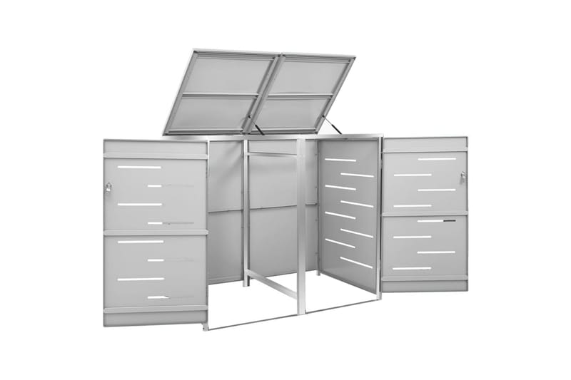 Søppeldunkskur dobbelt 138x77,5x115,5 cm rustfritt stål - Grå - Hage - Uterom & feriehus - Lagringshus & boder - Søppelskur
